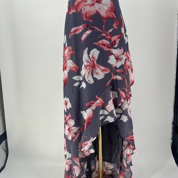 Lulu’s Kimi Dusty Purple Floral Chiffon Ruffled Maxi Dress S High Low New Straps - Picture 6 of 8